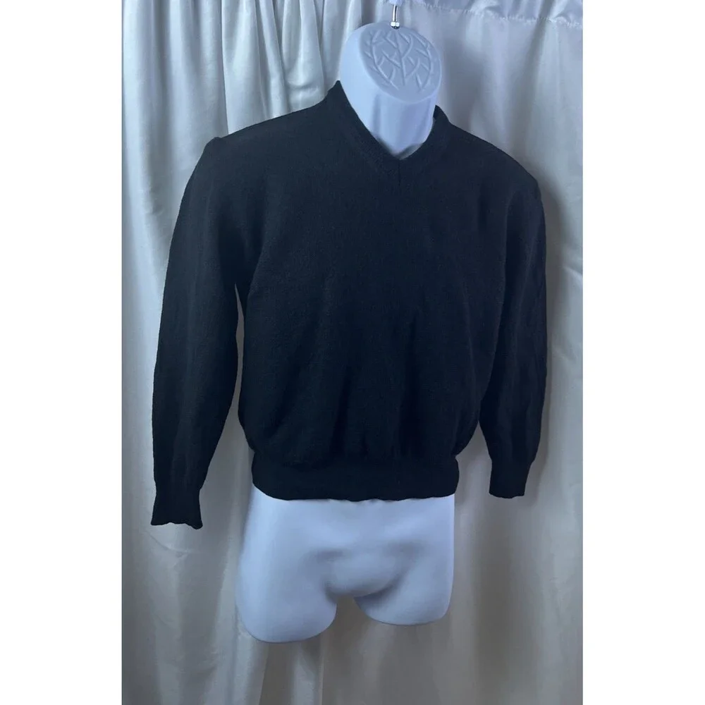 Vintage Veneziani Men’s V-neck Black Pullover Sweater Size L Marino Wool